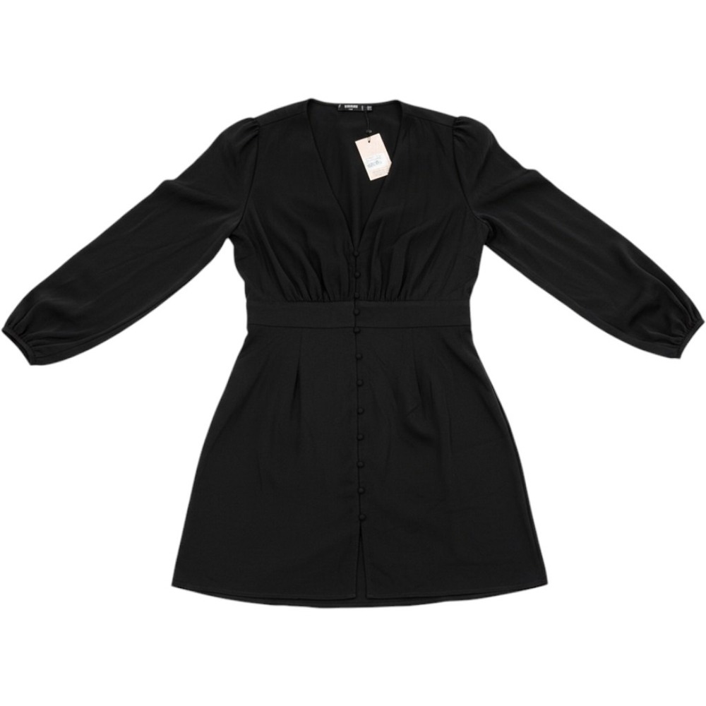 Missguided Plus Black Satin Button Balloon Sleeve Mini Dress US 20 NWT VX1789041
